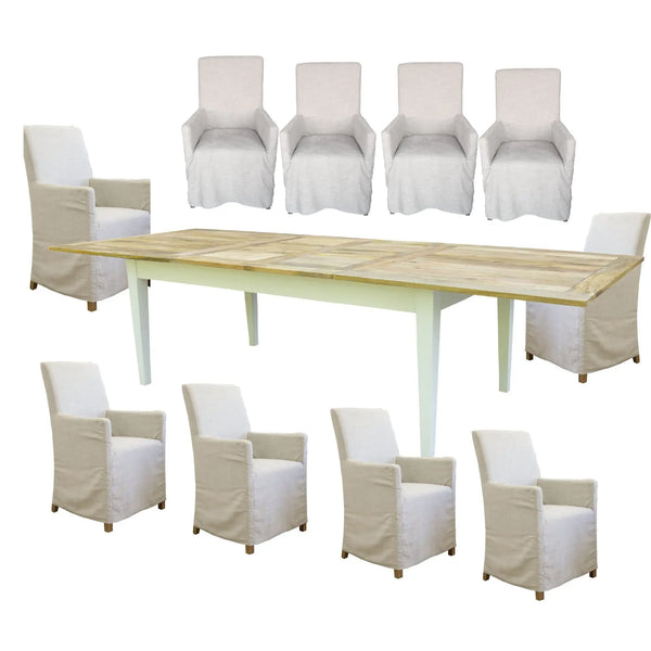 Lavasa 11pc Dining Set Extendable Mango Wood Table 170-250cm 10 Carver Chair Deals499