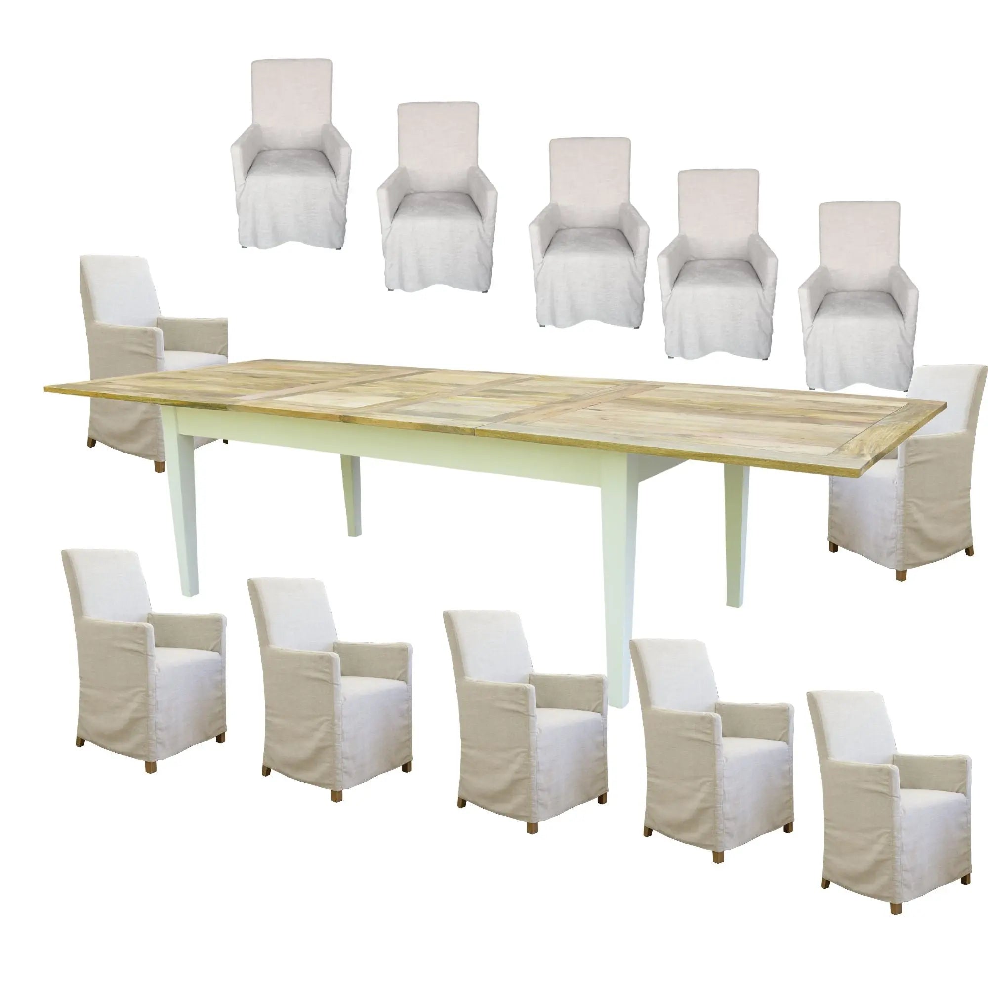Lavasa 13pc Dining Set Extendable Mango Wood Table 210-310cm 12 Carver Chair Deals499