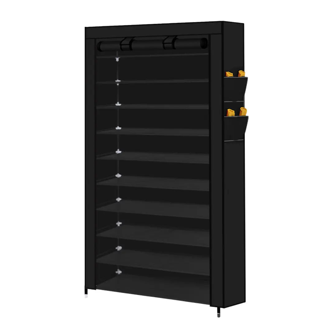 Levede 10 Tier Shoe Rack Portable Storage Cabinet Organiser Wardrobe Black Cover Deals499