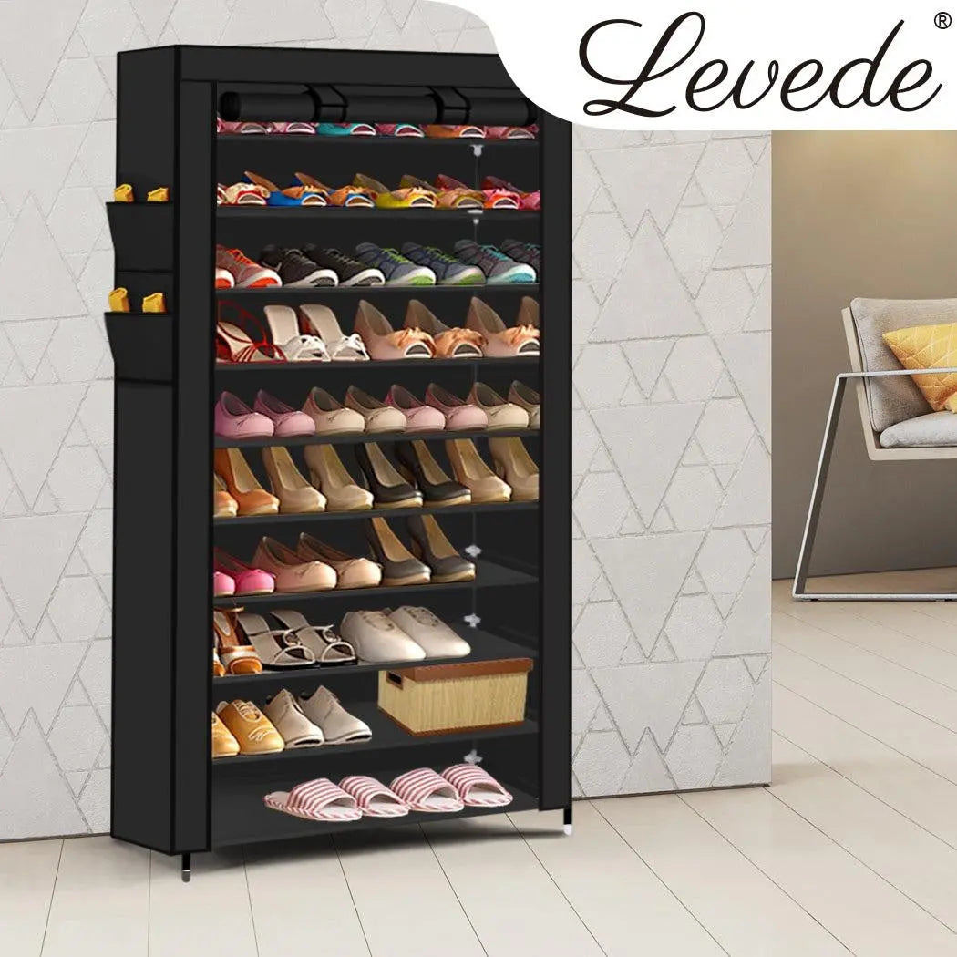 Levede 10 Tier Shoe Rack Portable Storage Cabinet Organiser Wardrobe Black Cover Deals499