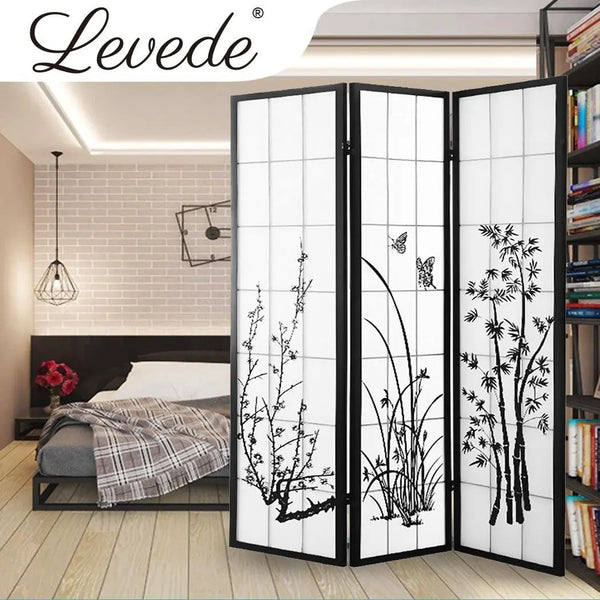 Levede 3 Panel Room Divider Privacy Screen Door Pine Wood Stand Fringe Deals499