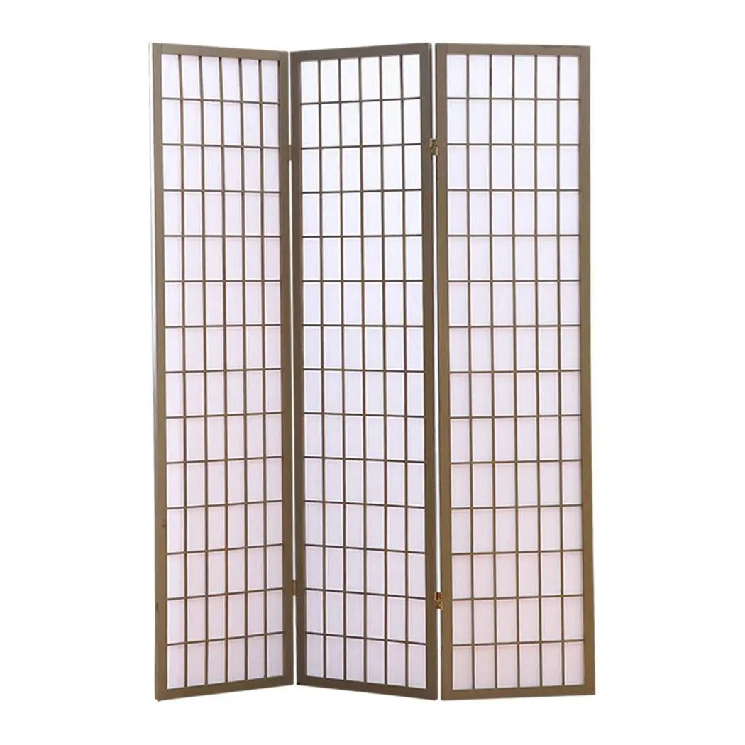 Levede 3 Panel Room Divider Screen Door Stand Privacy Fringe Wood Fold Grey Deals499