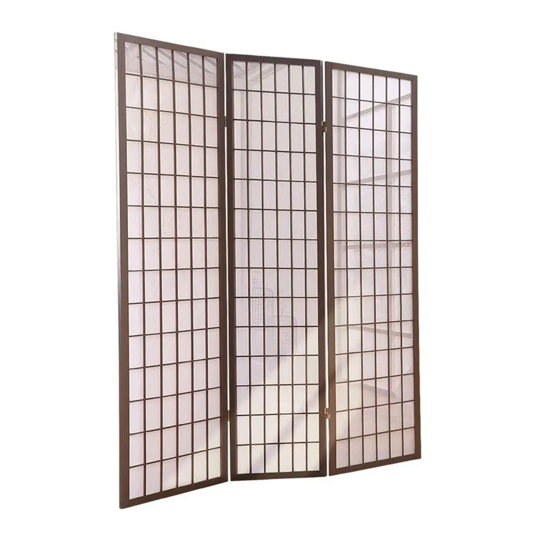 Levede 3 Panel Room Divider Screen Door Stand Privacy Fringe Wood Fold Grey Deals499