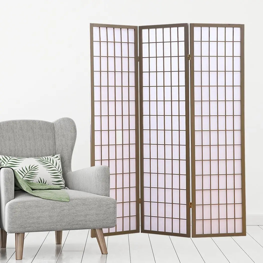 Levede 3 Panel Room Divider Screen Door Stand Privacy Fringe Wood Fold Grey Deals499