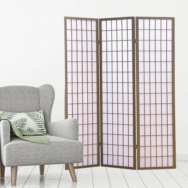 Levede 3 Panel Room Divider Screen Door Stand Privacy Fringe Wood Fold Grey Deals499