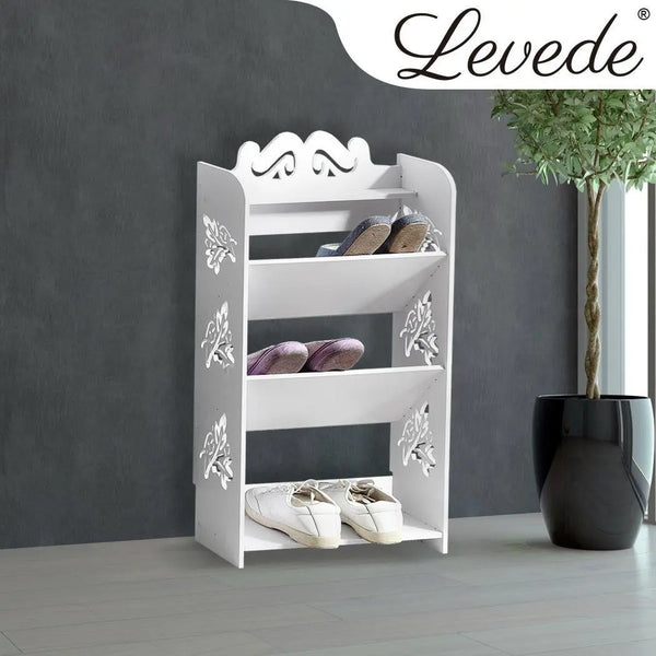 Levede 4 Tiers 43 Width Tilt Chic Hollow Shoe Rack Stand Storage Organiser Shelf Deals499