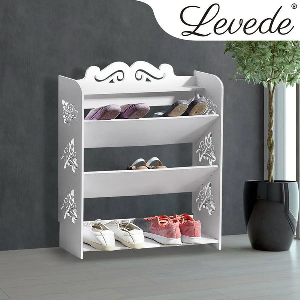 Levede 4 Tiers 63 Width Tilt Chic Hollow Shoe Rack Stand Storage Organiser Shelf Deals499