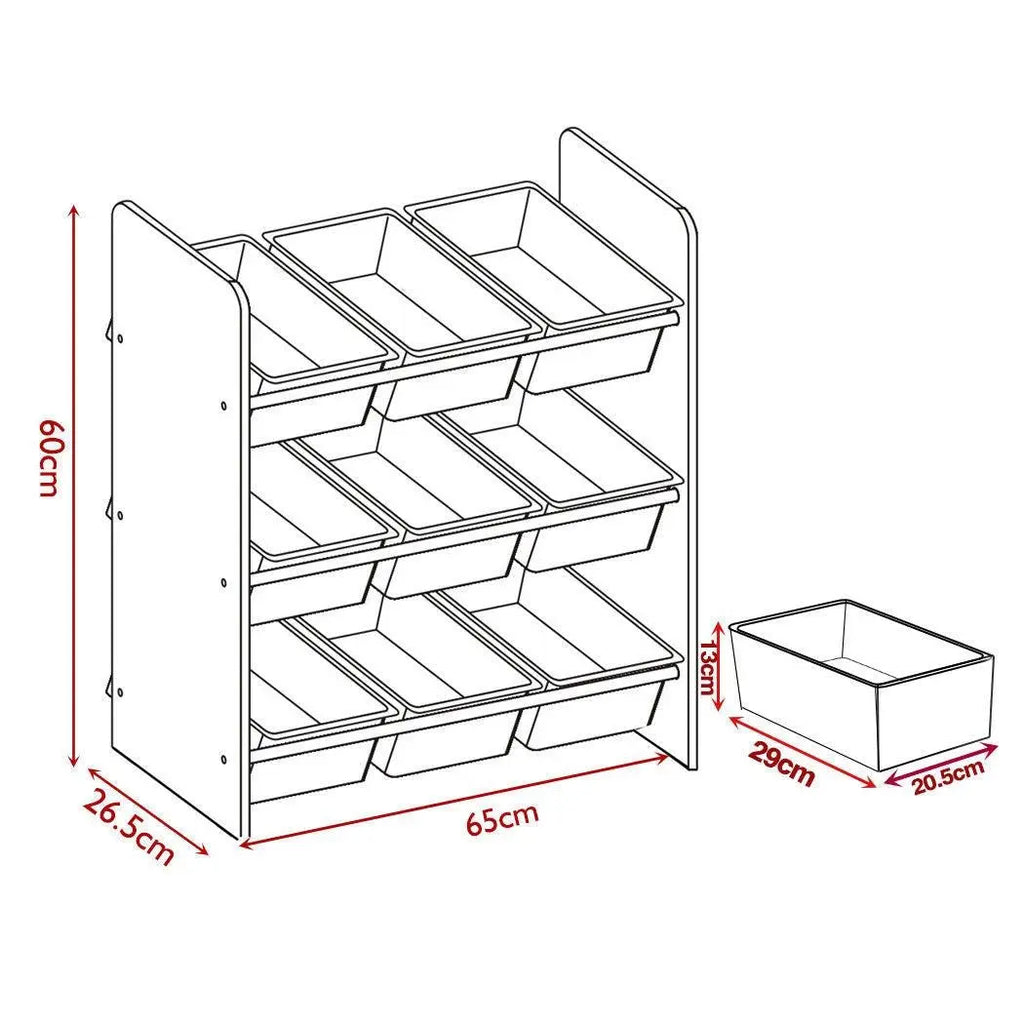 Levede 9 Bins Kids Toy Box Bookshelf Organiser Display Shelf Storage Rack Drawer Deals499