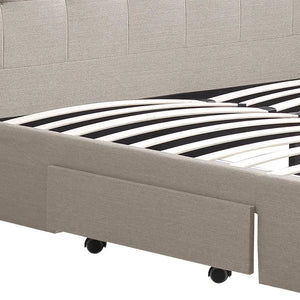 Levede Bed Frame  Queen Fabric With Drawers Storage Wooden Mattress Beige Deals499