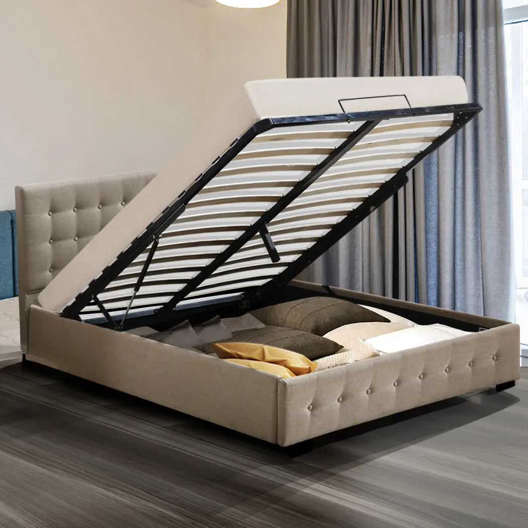 Levede Bed Frame Base With Gas Lift King Size Platform Fabric Deals499