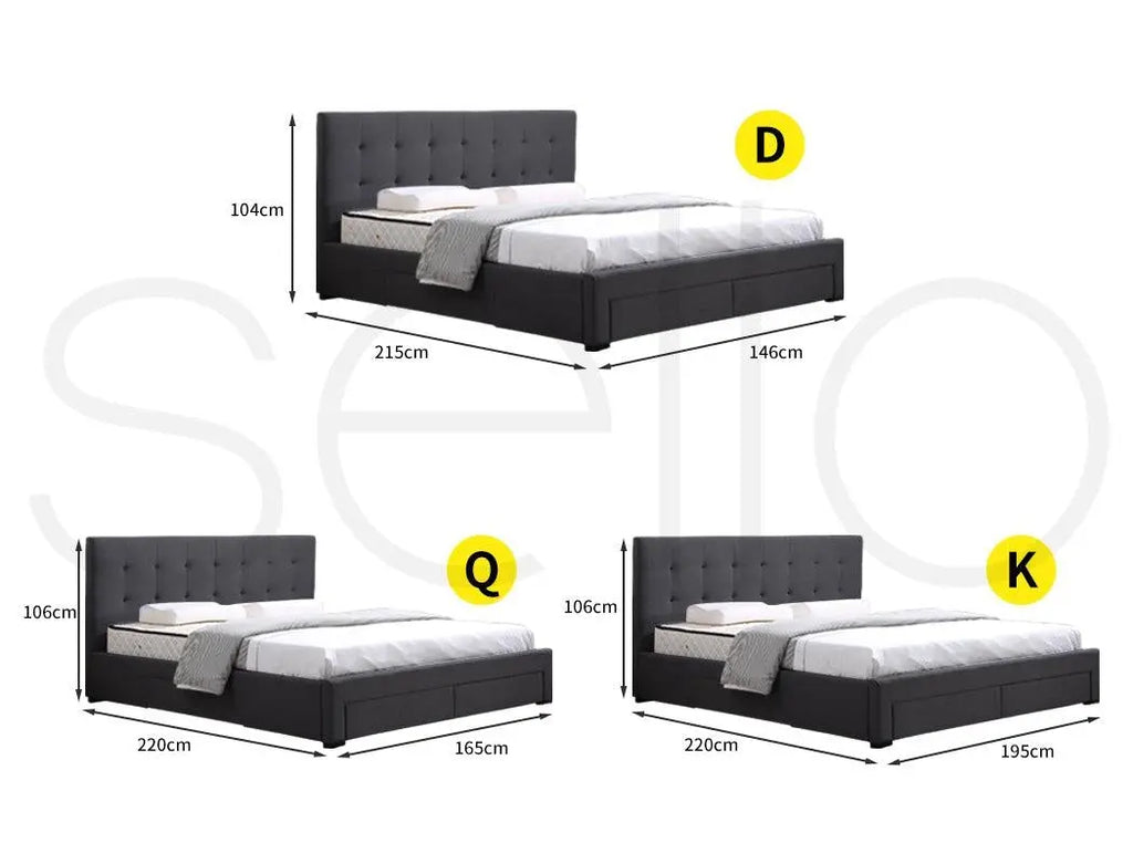 Levede Bed Frame Base With Storage Drawer Mattress Wooden Fabric Queen Dark Grey Deals499
