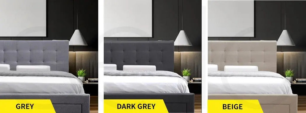 Levede Bed Frame Base With Storage Drawer Mattress Wooden Fabric Queen Dark Grey Deals499