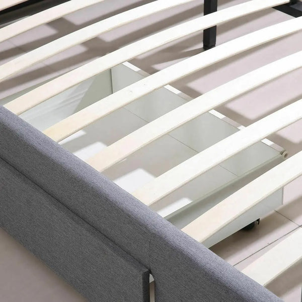Levede Bed Frame King Fabric With Drawers Storage Beige Deals499