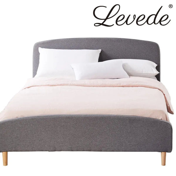 Levede Bed Frame Queen Size Wooden Platform Linen Fabric Base Bedhead Headboard Deals499