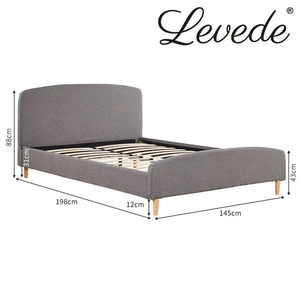 Levede Bed Frame Queen Size Wooden Platform Linen Fabric Base Bedhead Headboard Deals499