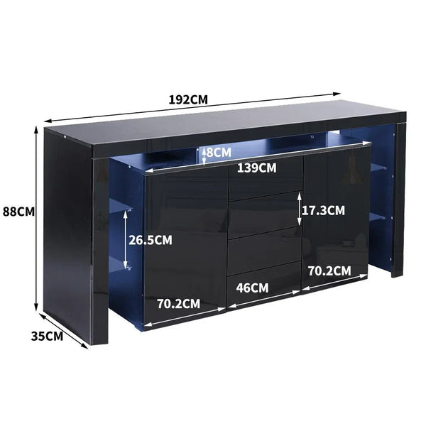 Levede Buffet Sideboard Cabinet Storage Modern High Gloss Cupboard Drawers Black 192cm Deals499