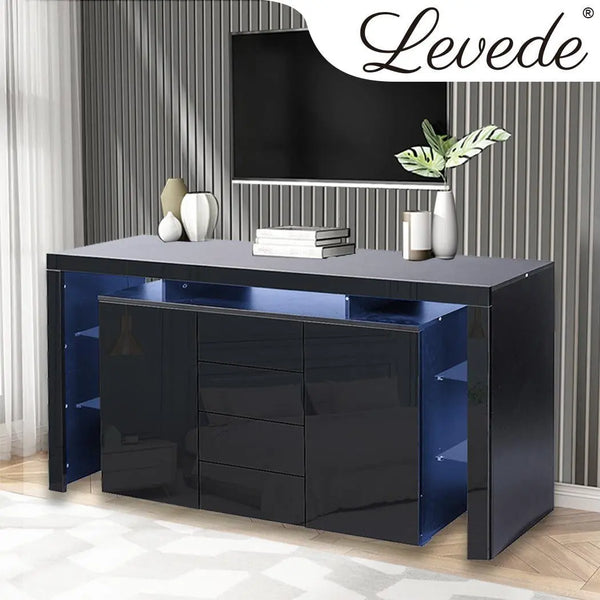 Levede Buffet Sideboard Cabinet Storage Modern High Gloss Cupboard Drawers Black 192cm Deals499