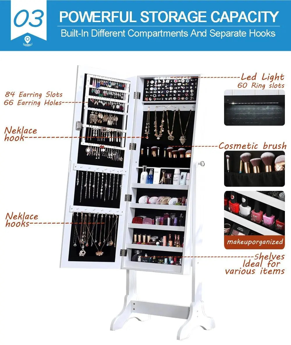 Levede Dual Use Mirrored Jewellery Dressing Cabinet in White Colour Deals499