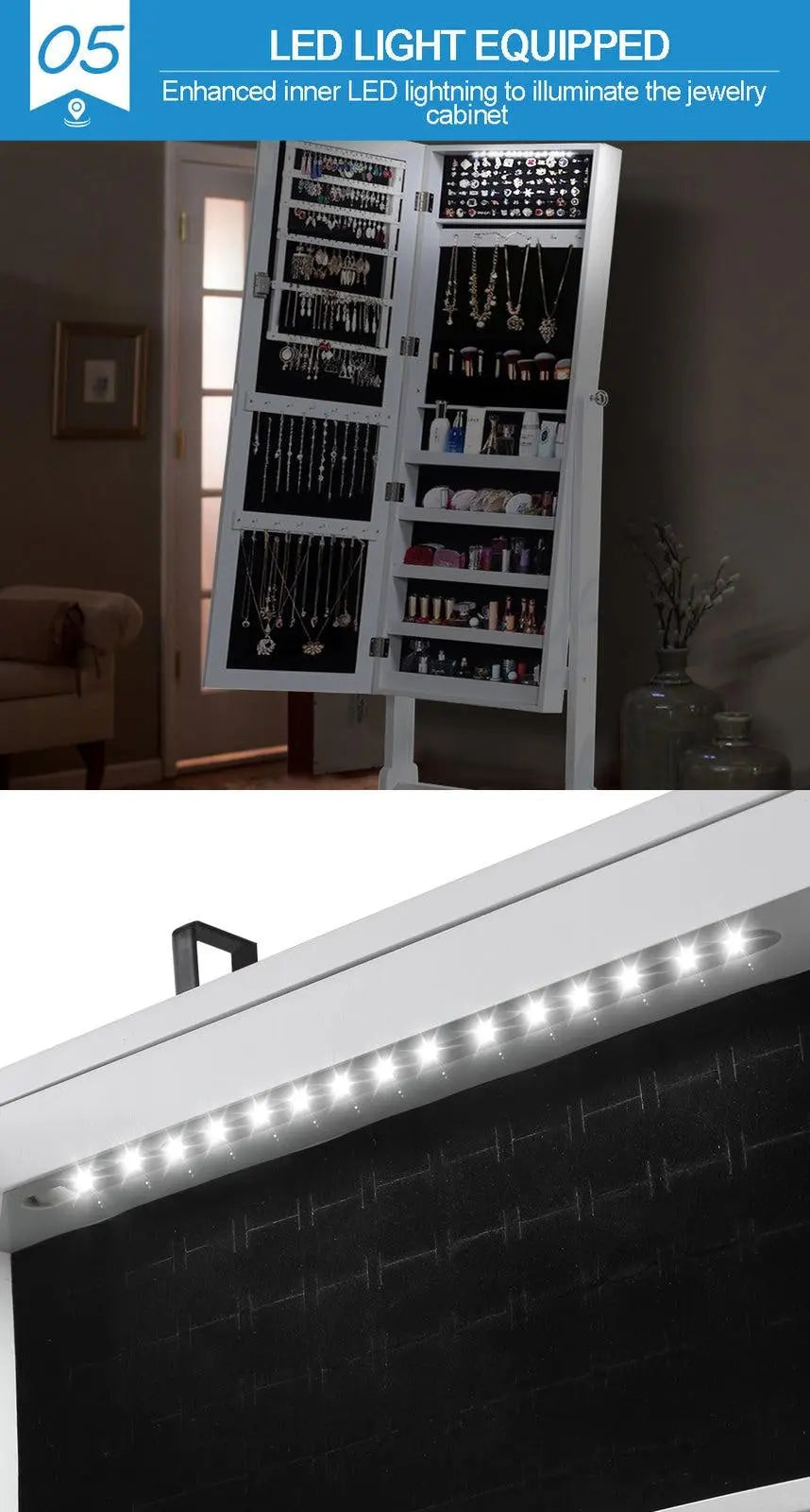 Levede Dual Use Mirrored Jewellery Dressing Cabinet in White Colour Deals499
