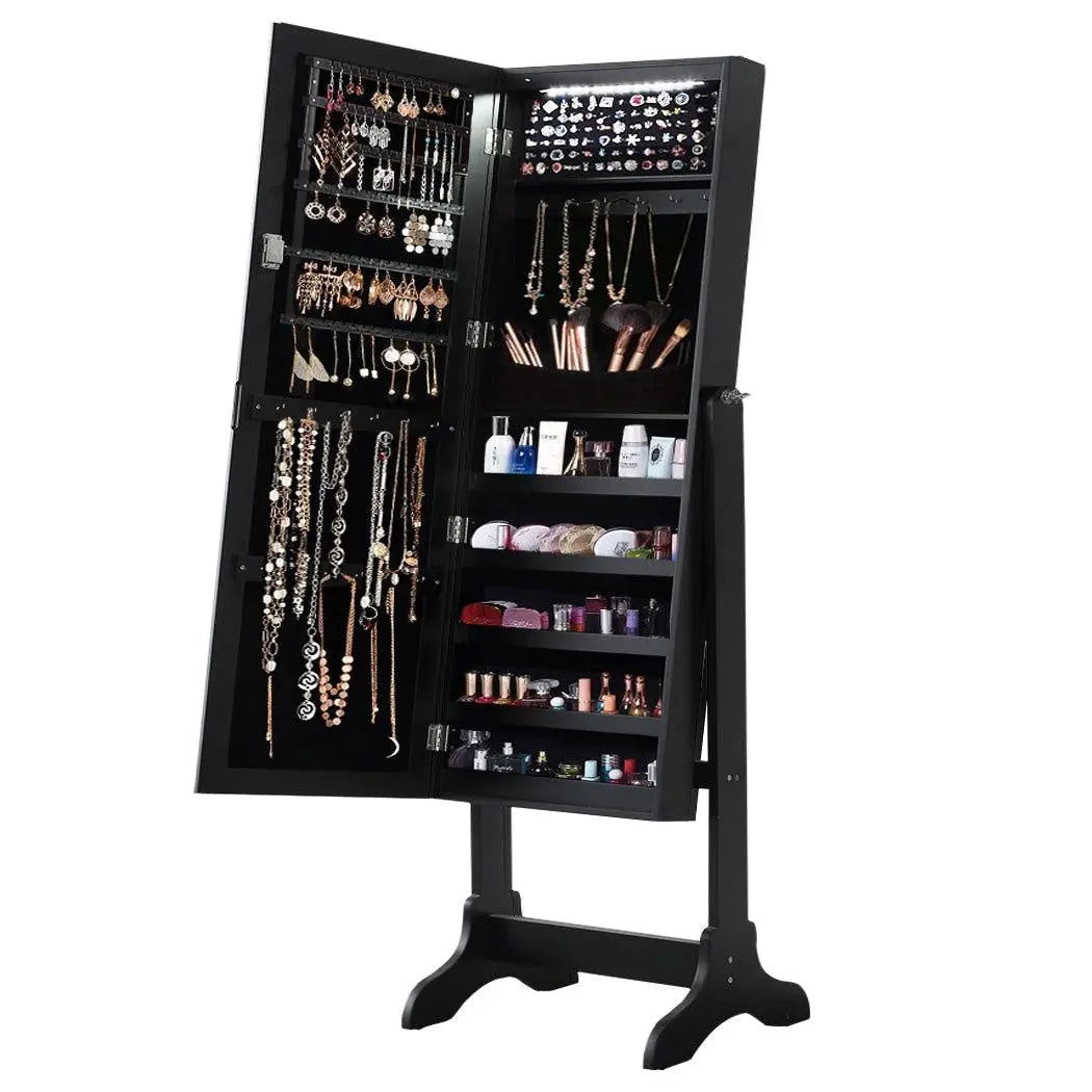 Levede Dual Use Mirrored Jewellery Dressing Cabinet with LED Light Black Colour Deals499