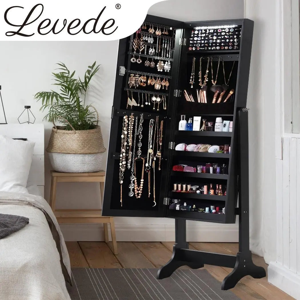 Levede Dual Use Mirrored Jewellery Dressing Cabinet with LED Light Black Colour Deals499