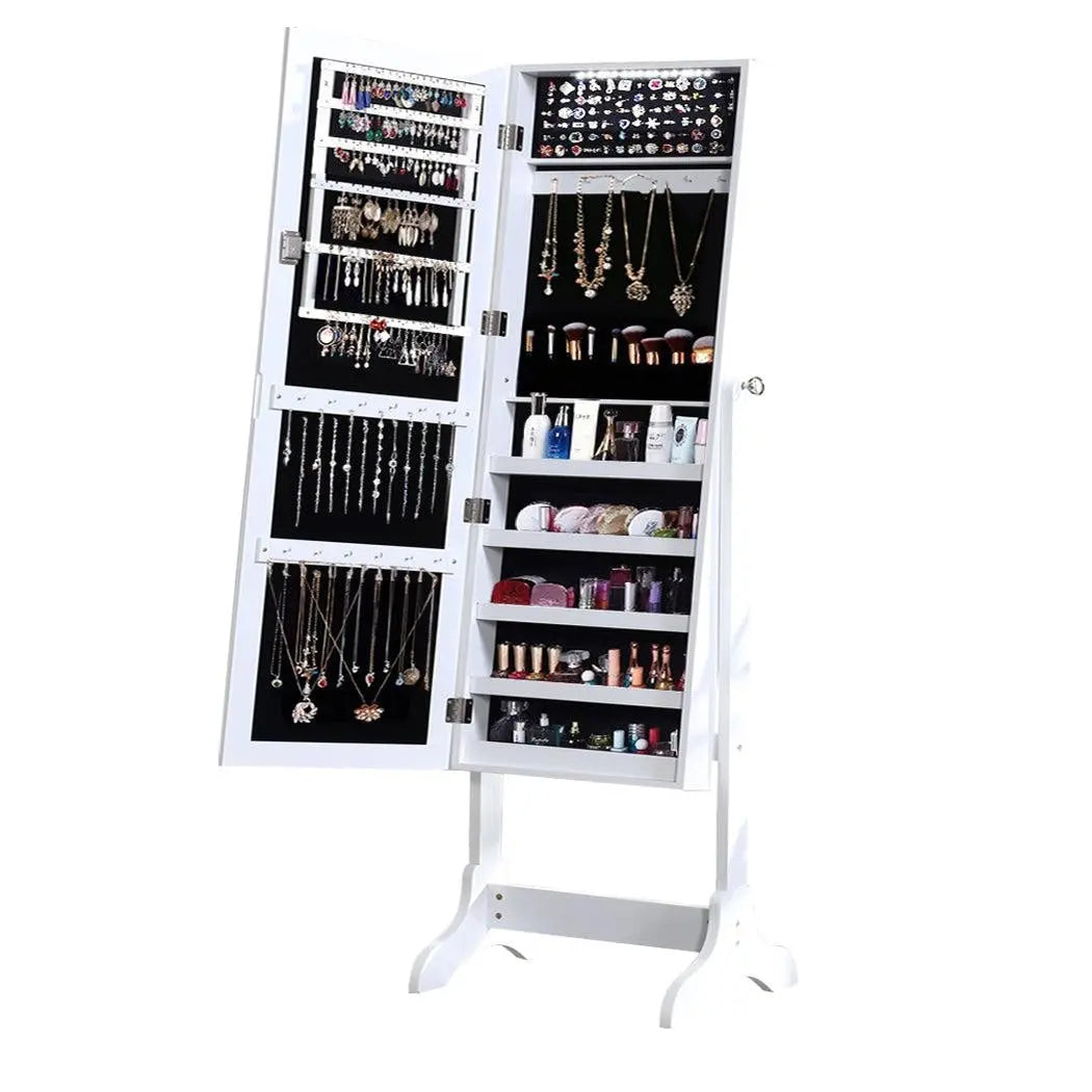 Levede Dual Use Mirrored Jewellery Dressing Cabinet with LED Light White Colour Deals499