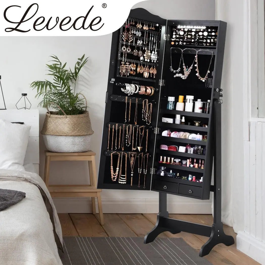 Levede Dual Use Mirrored Jewellery Dressing Cabinet with LED Light in Black Deals499
