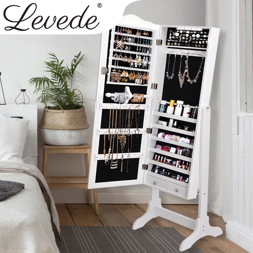 Levede Dual Use Mirrored Jewellery Dressing Cabinet with LED Light in White Deals499