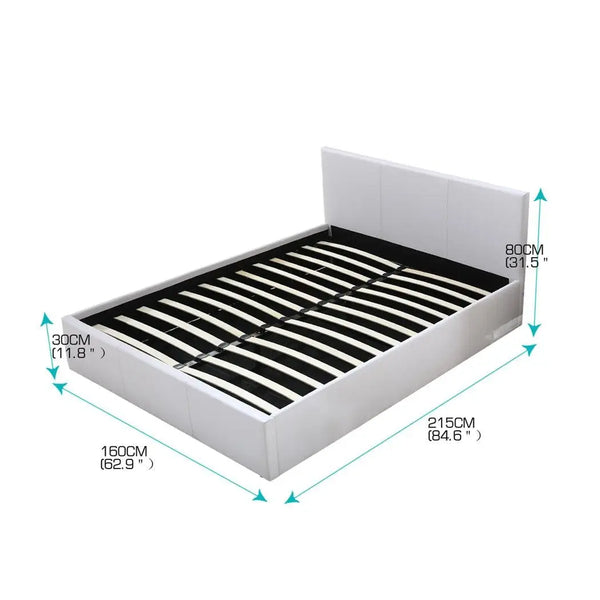 Levede Gas Lift Bed Frame Premium Leather Base Mattress Storage Queen Size White Deals499