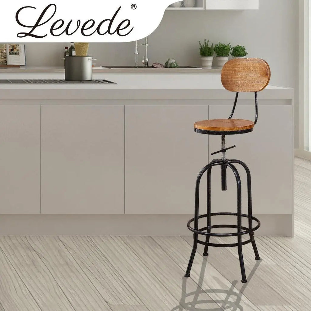 Levede Industrial Bar Stools Kitchen Stool Wooden Barstools Swivel Vintage Chair Deals499