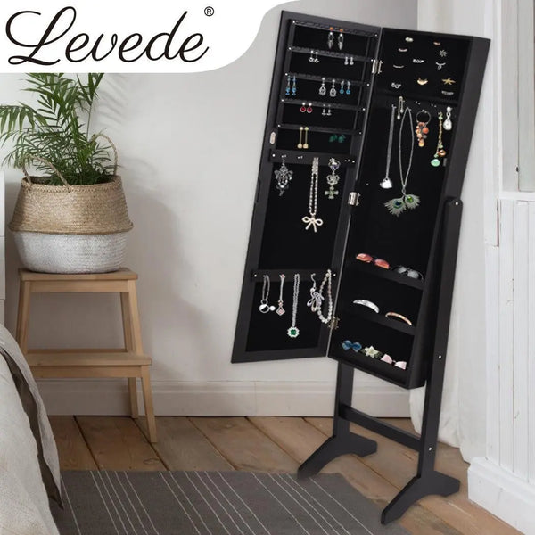 Levede Mirror Two Doors Jewellery Cabinet Makeup Storage Jewelry Organiser Box Deals499