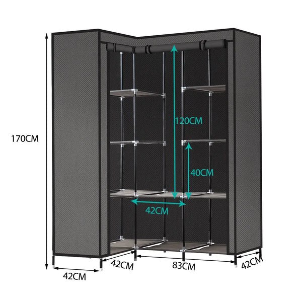 Levede Portable Corner Clothes Closet Wardrobe Storage Organiser Rack Unit Shelf Deals499