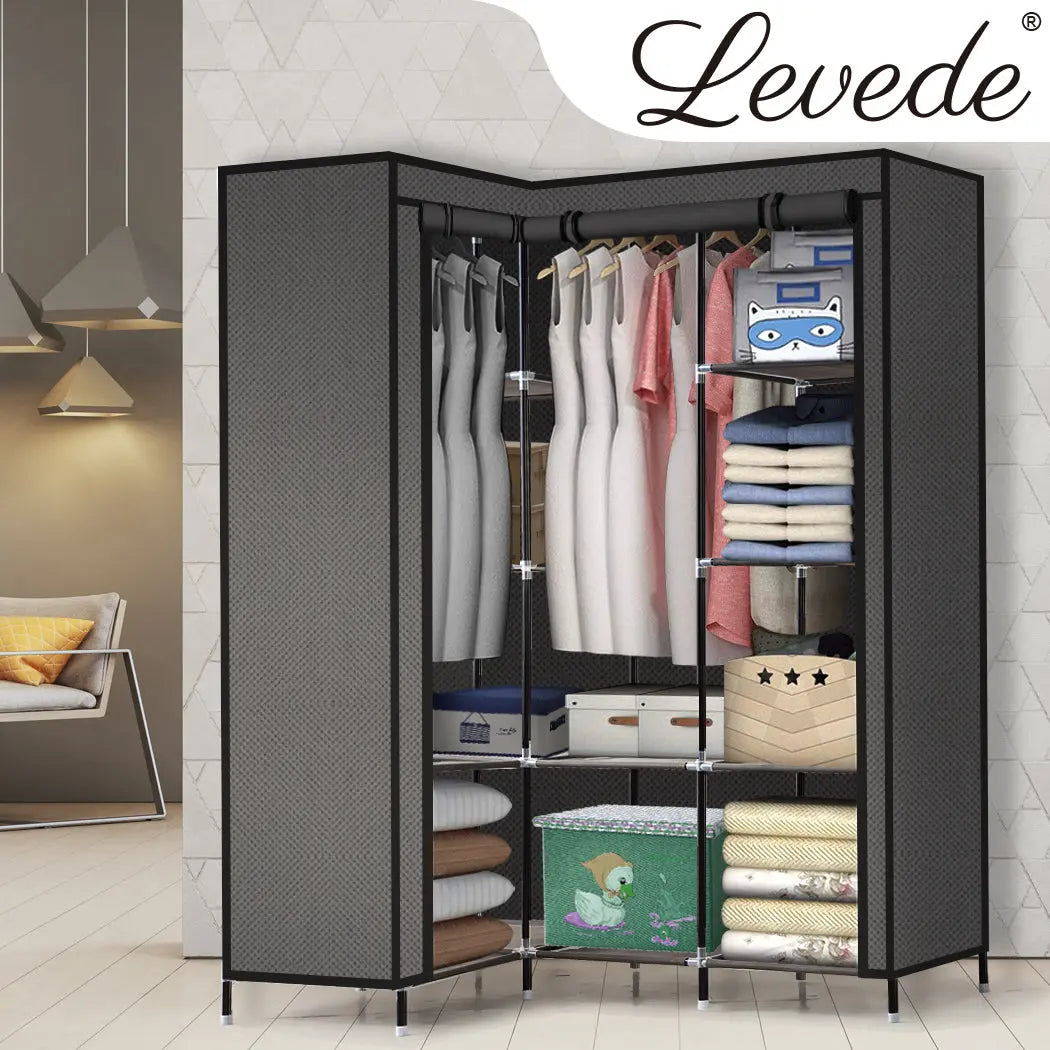 Levede Portable Corner Clothes Closet Wardrobe Storage Organiser Rack Unit Shelf Deals499