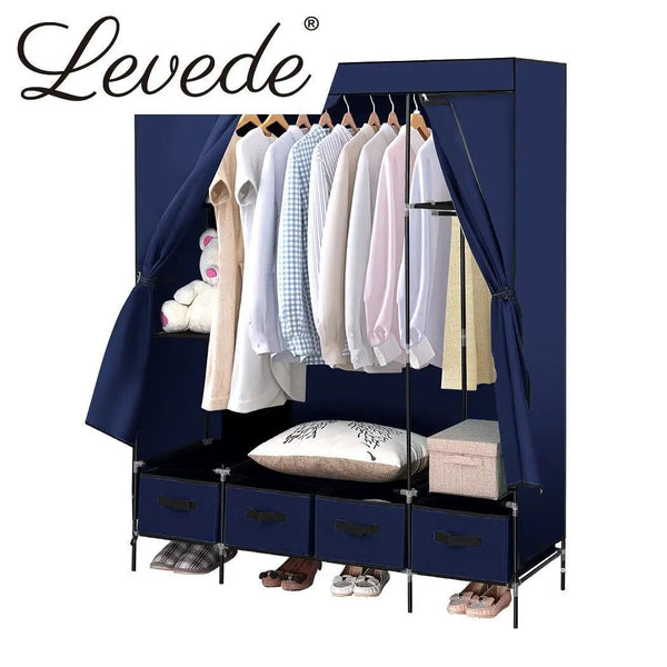 Levede Portable Wardrobe Clothes Closet Storage Cabinet 4 Drawer Navy Blue Deals499