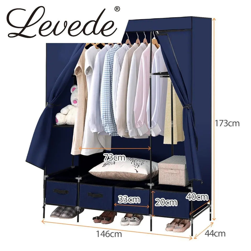 Levede Portable Wardrobe Clothes Closet Storage Cabinet 4 Drawer Navy Blue Deals499