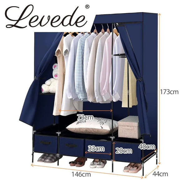 Levede Portable Wardrobe Clothes Closet Storage Cabinet 4 Drawer Navy Blue Deals499