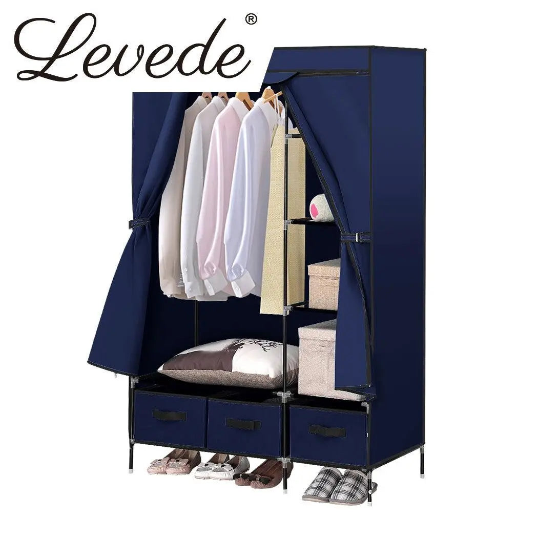 Levede Portable Wardrobe Organiser Clothes Closet Storage Cabinet Navy Blue Deals499