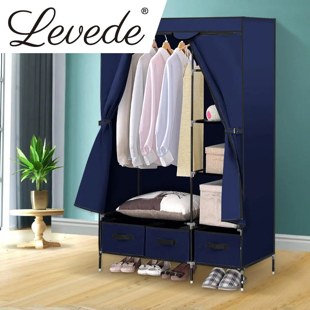 Levede Portable Wardrobe Organiser Clothes Closet Storage Cabinet Navy Blue Deals499
