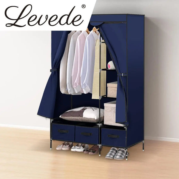 Levede Portable Wardrobe Organiser Clothes Closet Storage Cabinet Navy Blue Deals499
