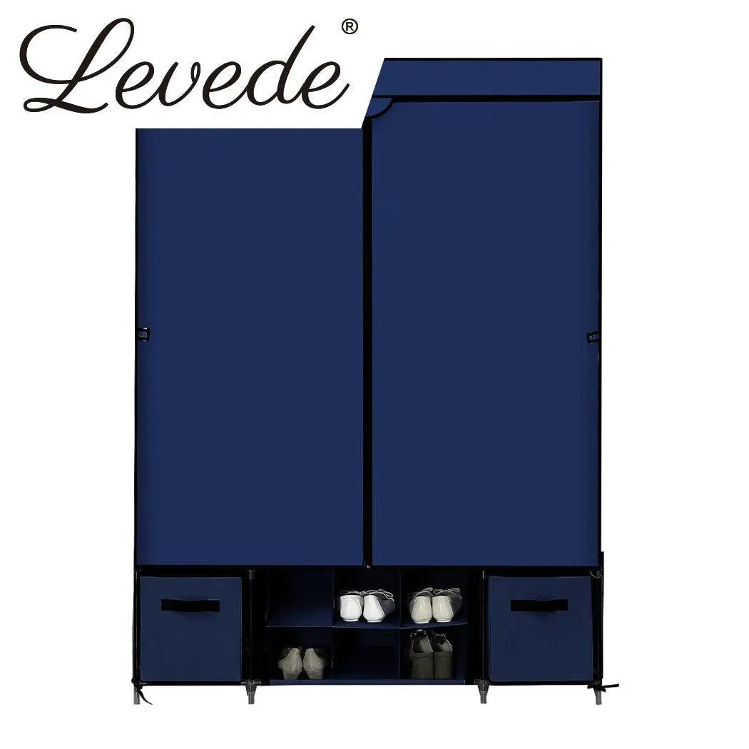 Levede Portable Wardrobes Shoe Rack Clothes Cabinet Closet Storage Navy Blue Deals499