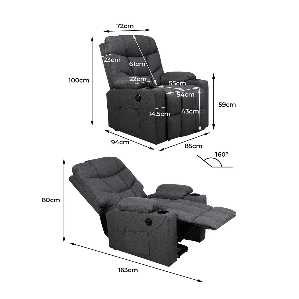 Levede Recliner Chair Electric Lift Chairs Armchair Lounge Fabric Sofa USB Charge Deals499