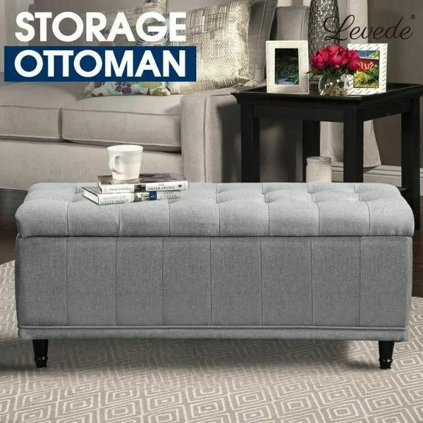 Levede Storage Ottoman Blanket Box Fabric Large Rest Chest Toy Foot Stool Grey Deals499