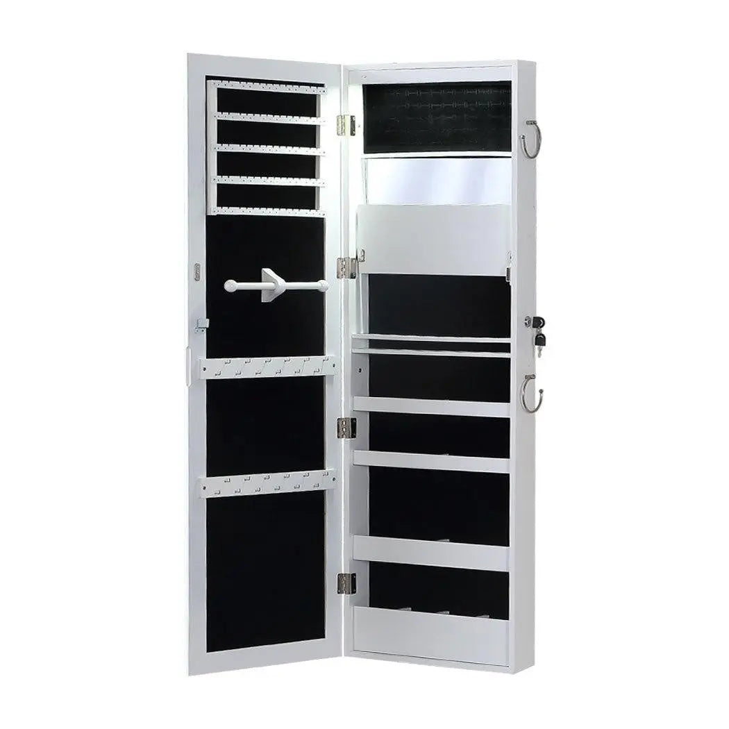 Levede Wall Mounted or Hang Over Mirror Jewellery Cabinet in White Colour Deals499