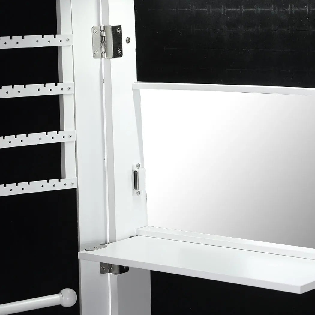 Levede Wall Mounted or Hang Over Mirror Jewellery Cabinet with LED Light White Deals499