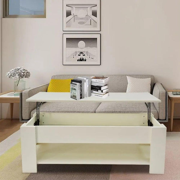 Lift Up Coffee Table with Storage - White Deals499