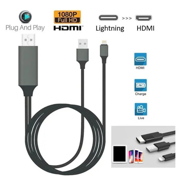 Lightning To HDTV HDMI AV TV Adapter Video Output 2M Cable Black Deals499