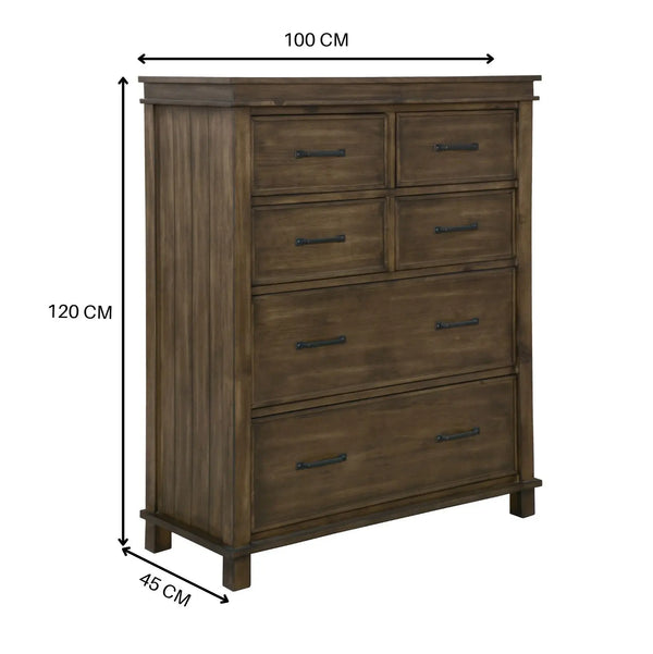 Lily Tallboy 6 Chest of Drawers Solid Pine Wood Bed Storage Cabinet -Rustic Grey Deals499
