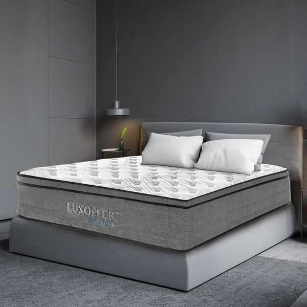 Luxopedic Pocket Spring Mattress 5 Zone 32CM Euro Top Memory Foam Medium Firm White, Grey King Single Deals499
