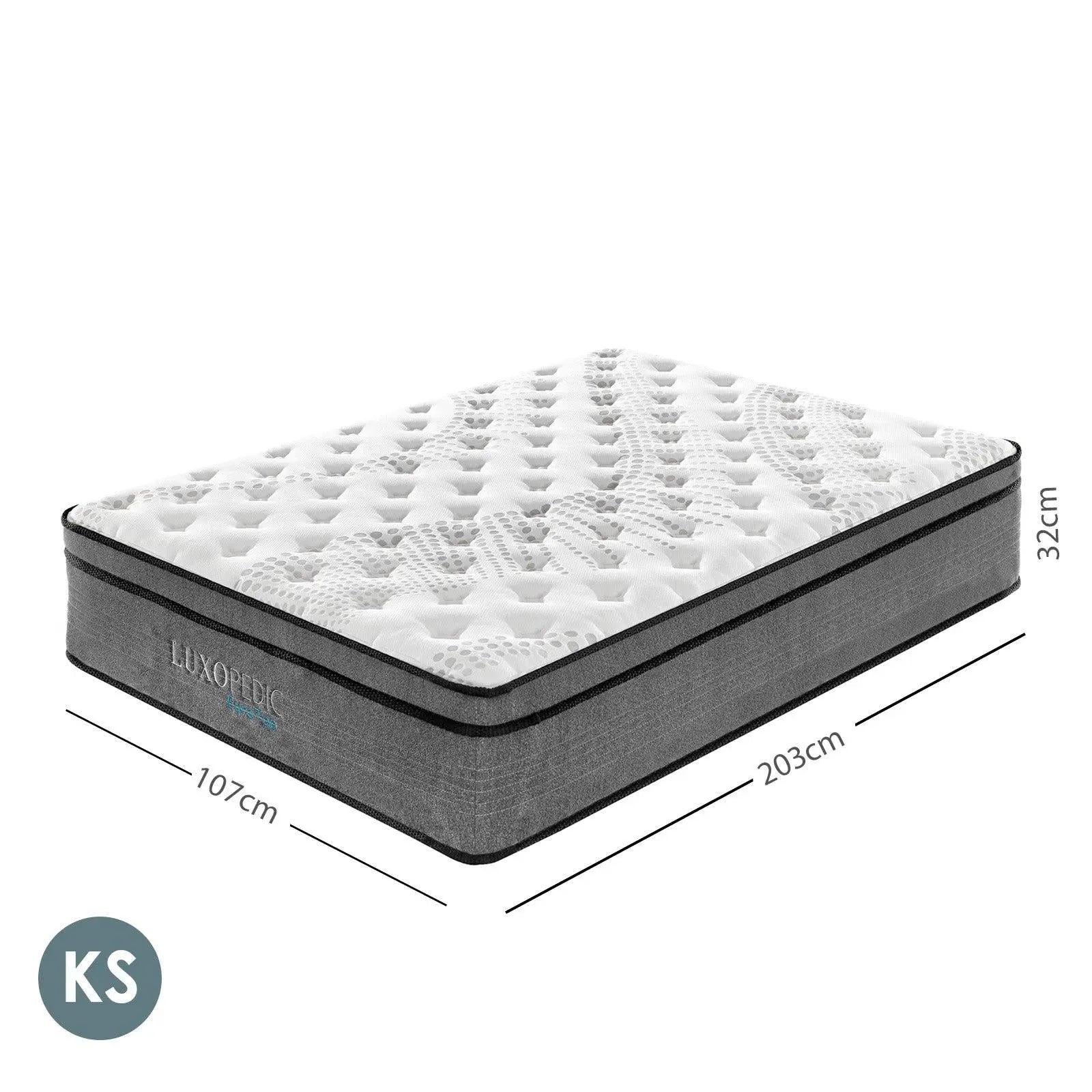 Luxopedic Pocket Spring Mattress 5 Zone 32CM Euro Top Memory Foam Medium Firm White, Grey King Single Deals499