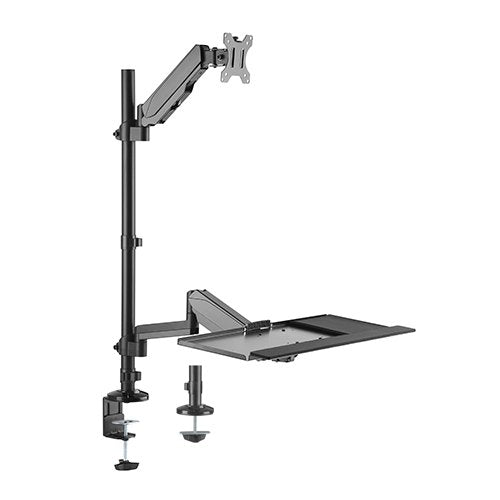 Brateck Pole held floating Sit- Stand Desk Converter with Single Monitor Mount Fit Most 17' -32' Monitors Up to 8kg,  Keyboard Up to 1 kg BRATECK